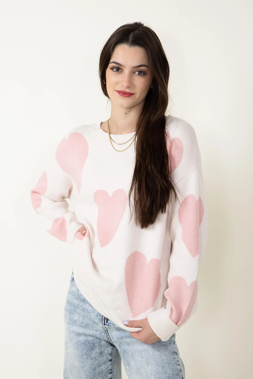 Miracle Large Heart Sweater for Women in Cream | F143-CREAMBLUSH