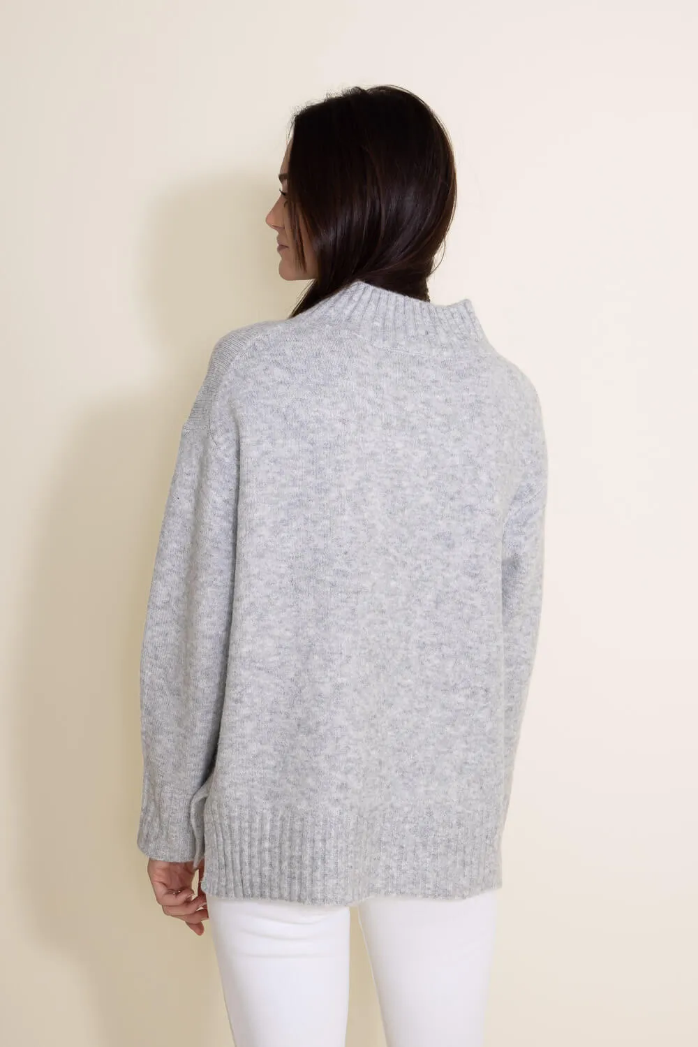 Miracle Mock Neck High Low Sweater for Women in Grey | W2333-SILVER