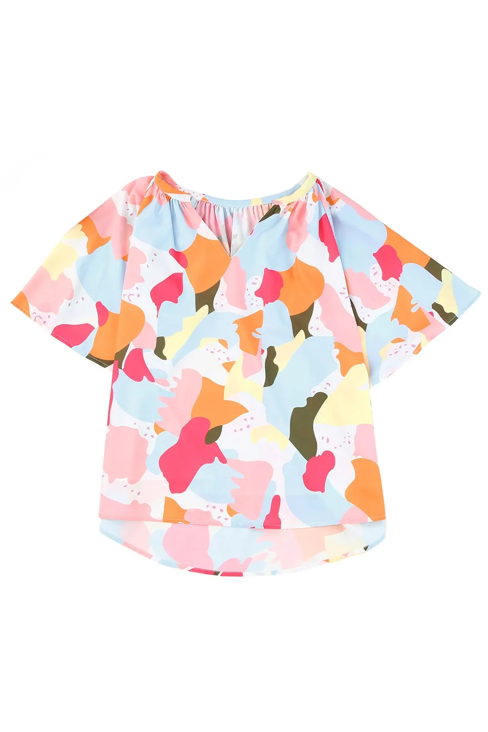 Multicolored Printed Notched Neck Half Sleeve Blouse