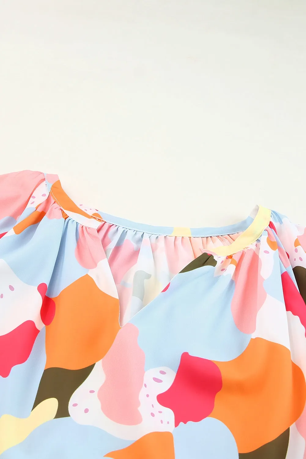 Multicolored Printed Notched Neck Half Sleeve Blouse
