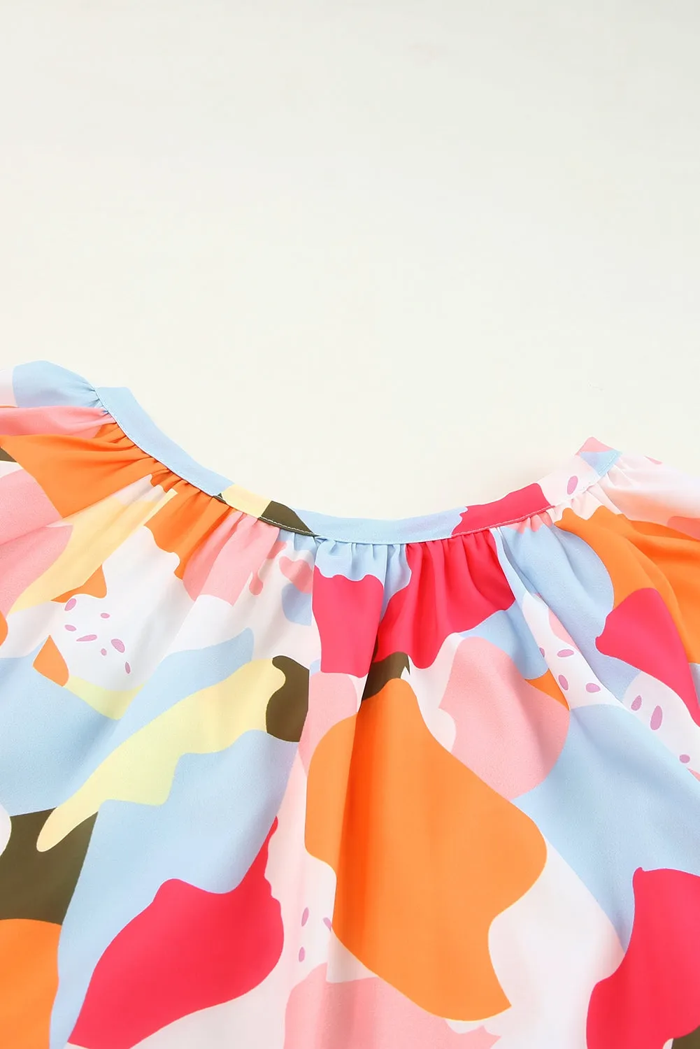 Multicolored Printed Notched Neck Half Sleeve Blouse