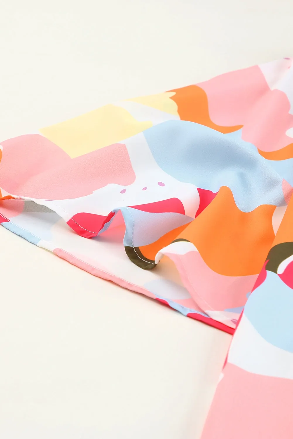 Multicolored Printed Notched Neck Half Sleeve Blouse