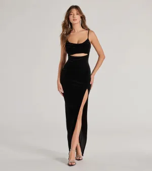 Myah Sleeveless High-Slit Velvet Cutout Dress