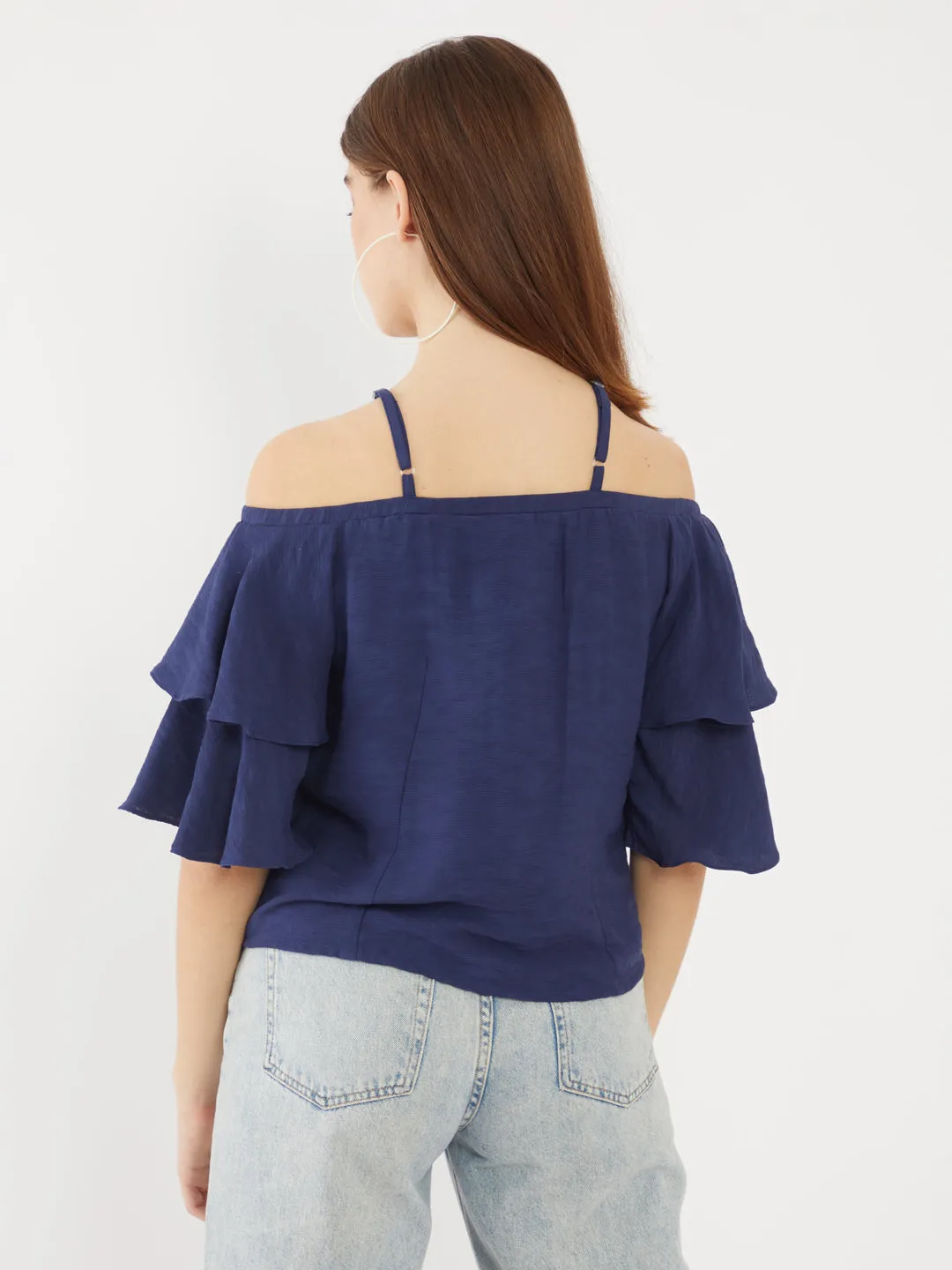 Navy Solid Ruffled Top