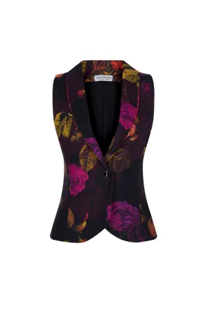 Nostalgic Bloom Shawl Collar Crepe Waistcoat