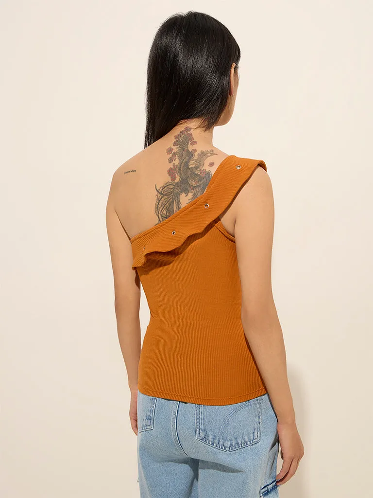 Nuon Orange Ruffled One-Shoulder Top