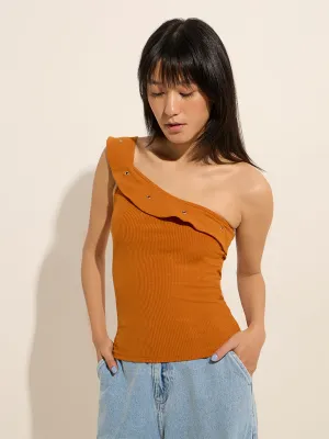 Nuon Orange Ruffled One-Shoulder Top