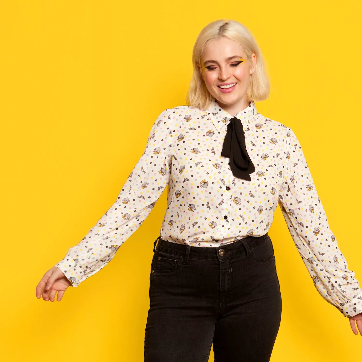 NYC Printed Bow Blouse
