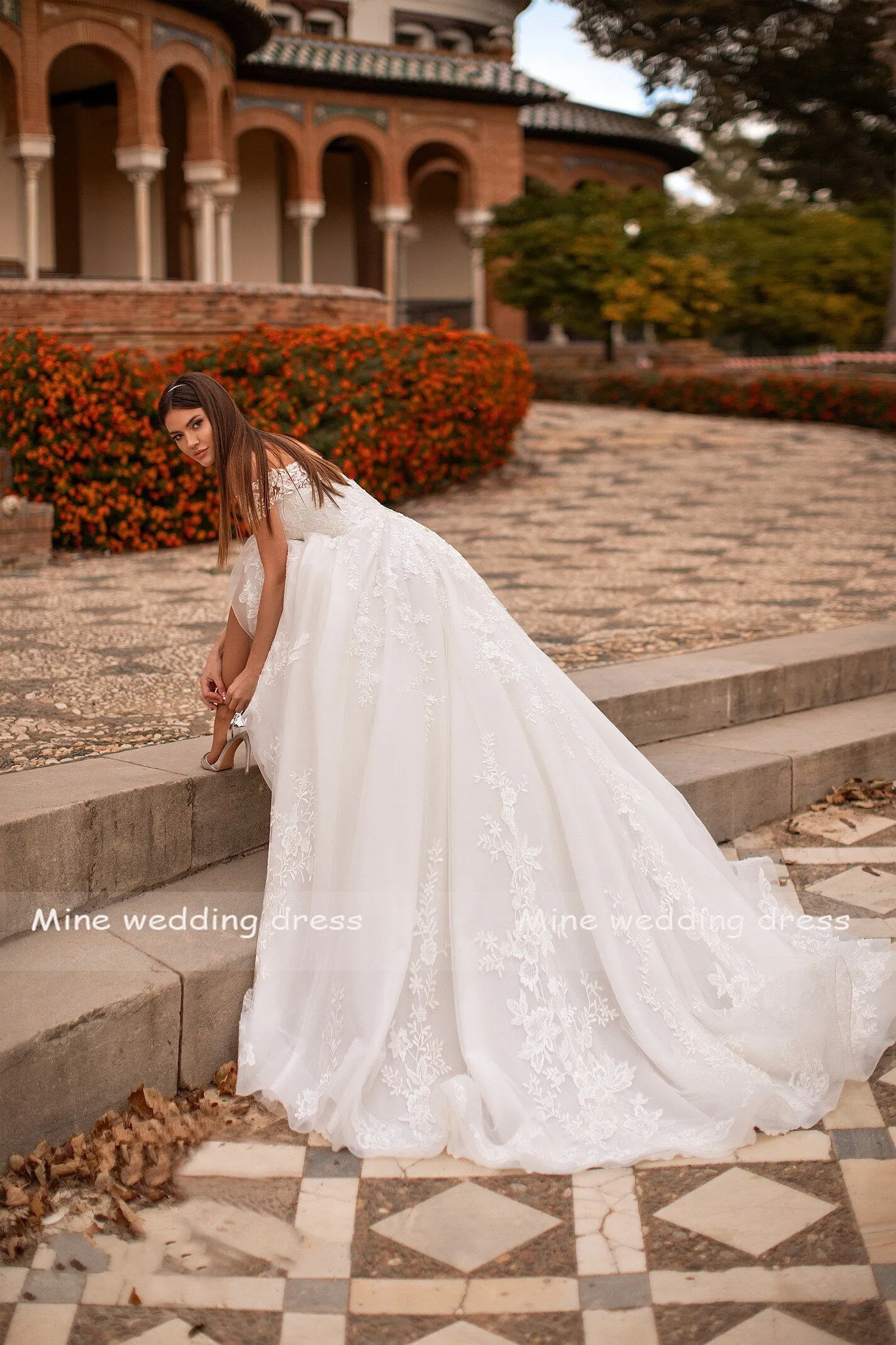 Off Shoulder Sexy V Neck Applqiue Lace A-Line Tulle Wedding Dress Vestido De Noiva Bridal Gowns