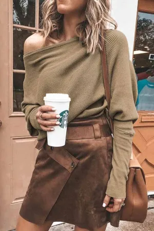 Off-Shoulder Solid Sweater
