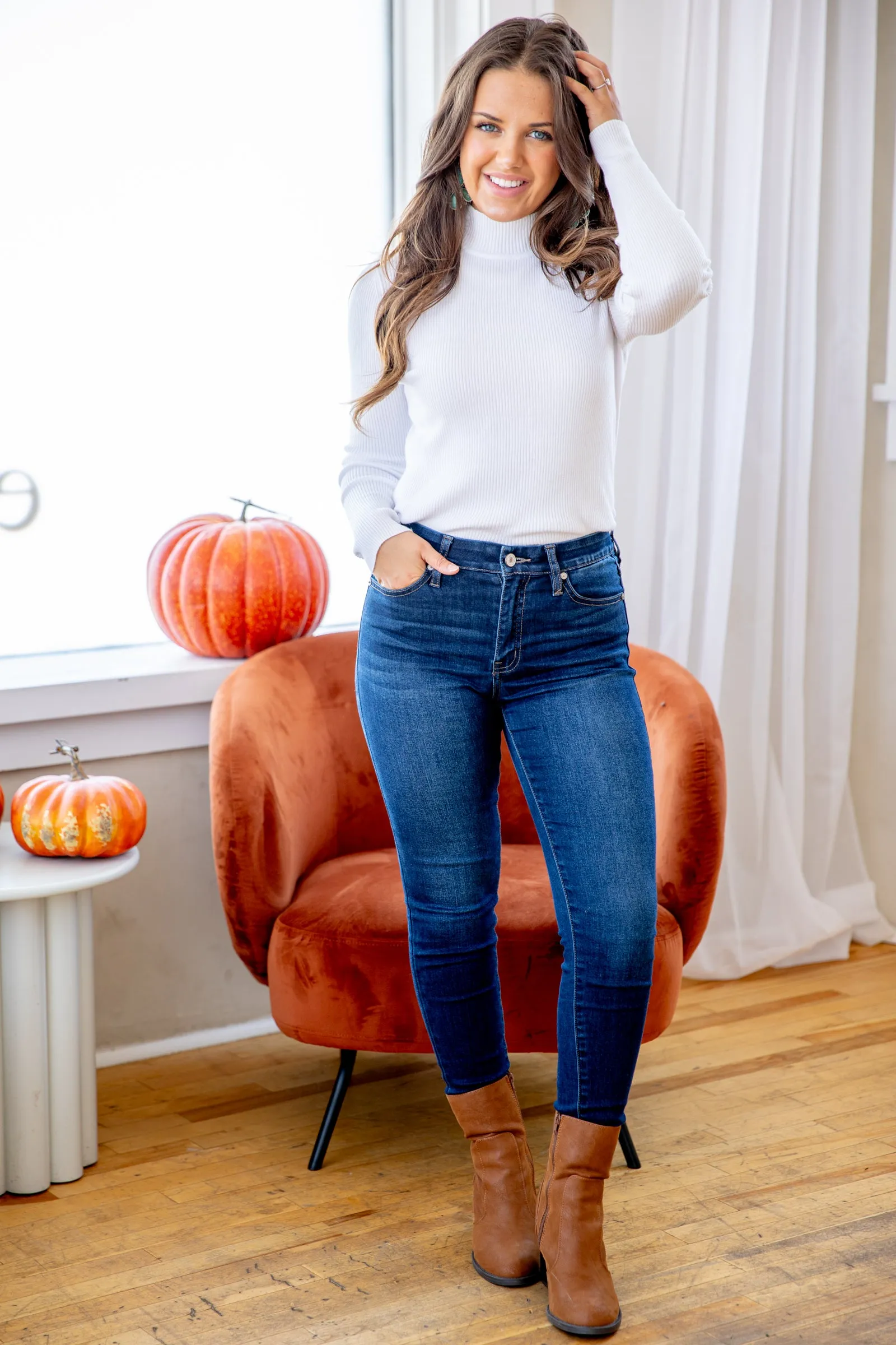 Off White Mock Neck Lightweight Sweater