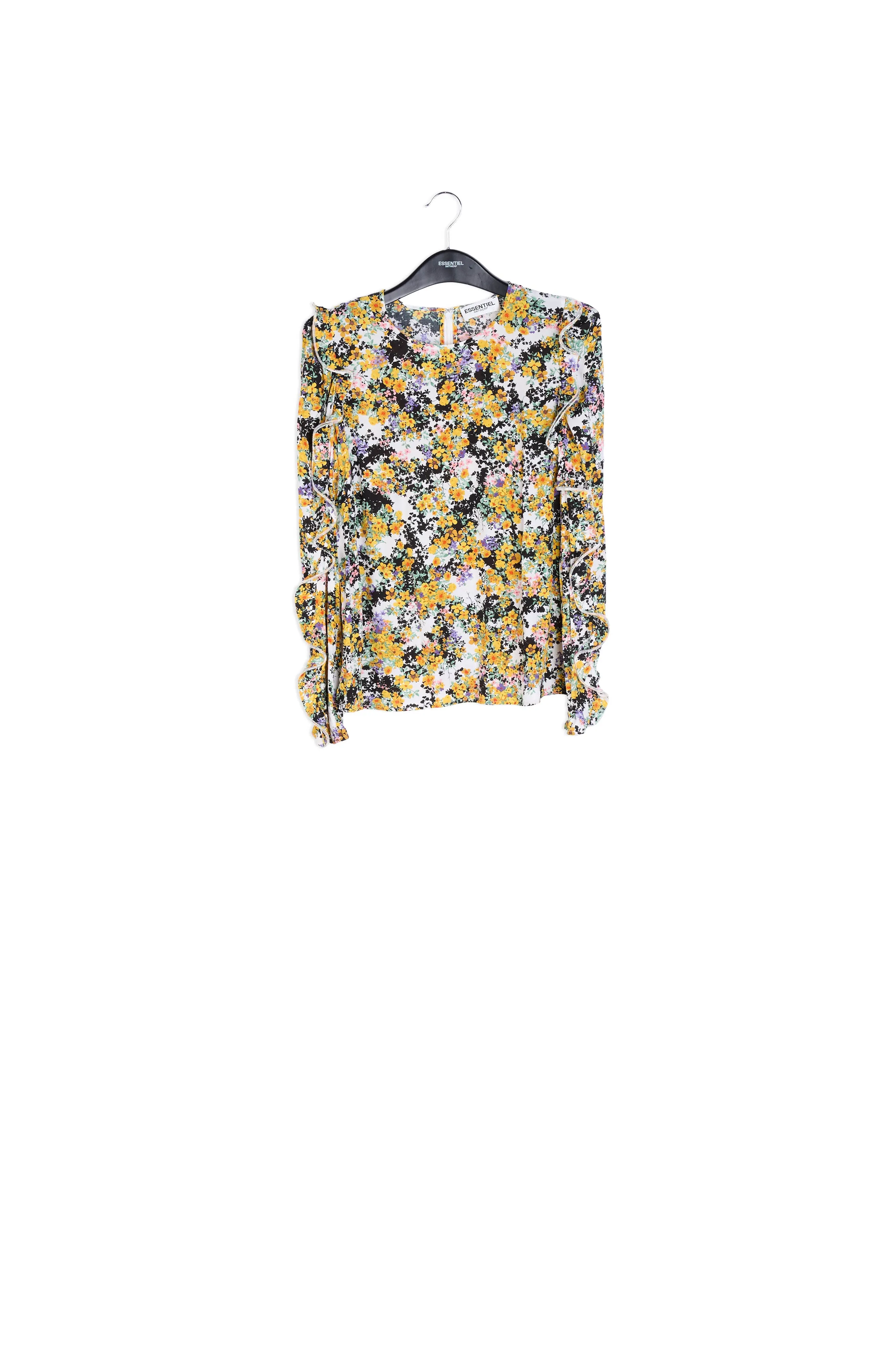 Off-white ruffled floral-print top