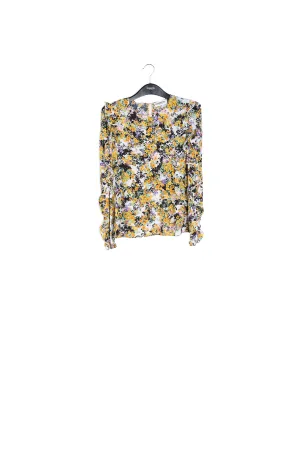 Off-white ruffled floral-print top