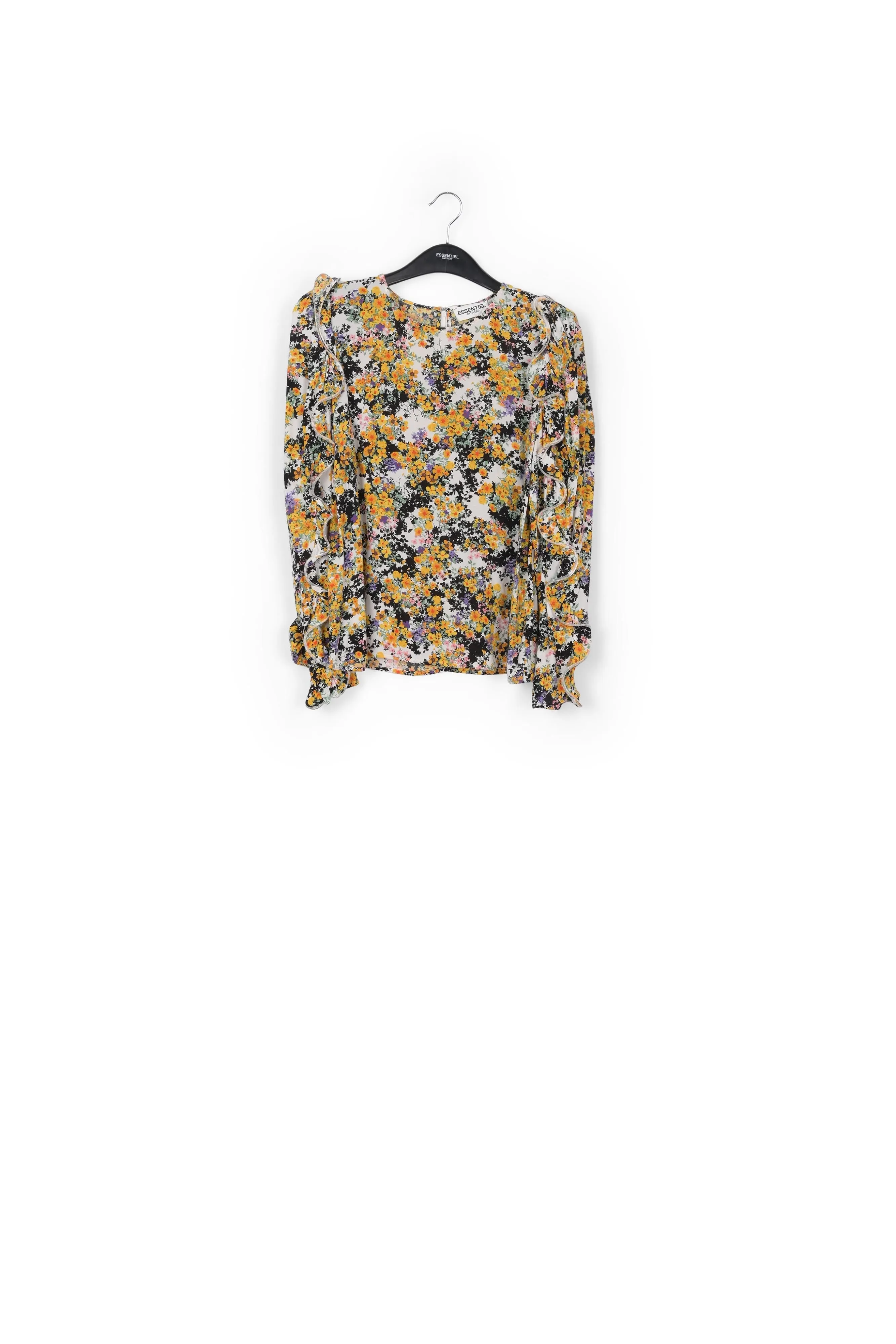 Off-white ruffled floral-print top