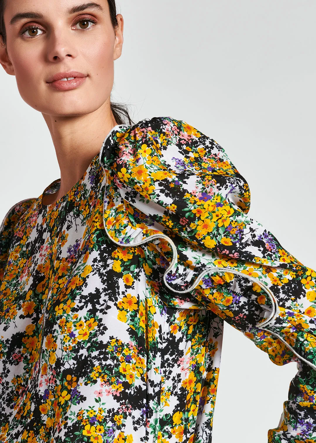 Off-white ruffled floral-print top