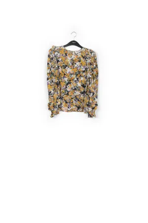 Off-white ruffled floral-print top
