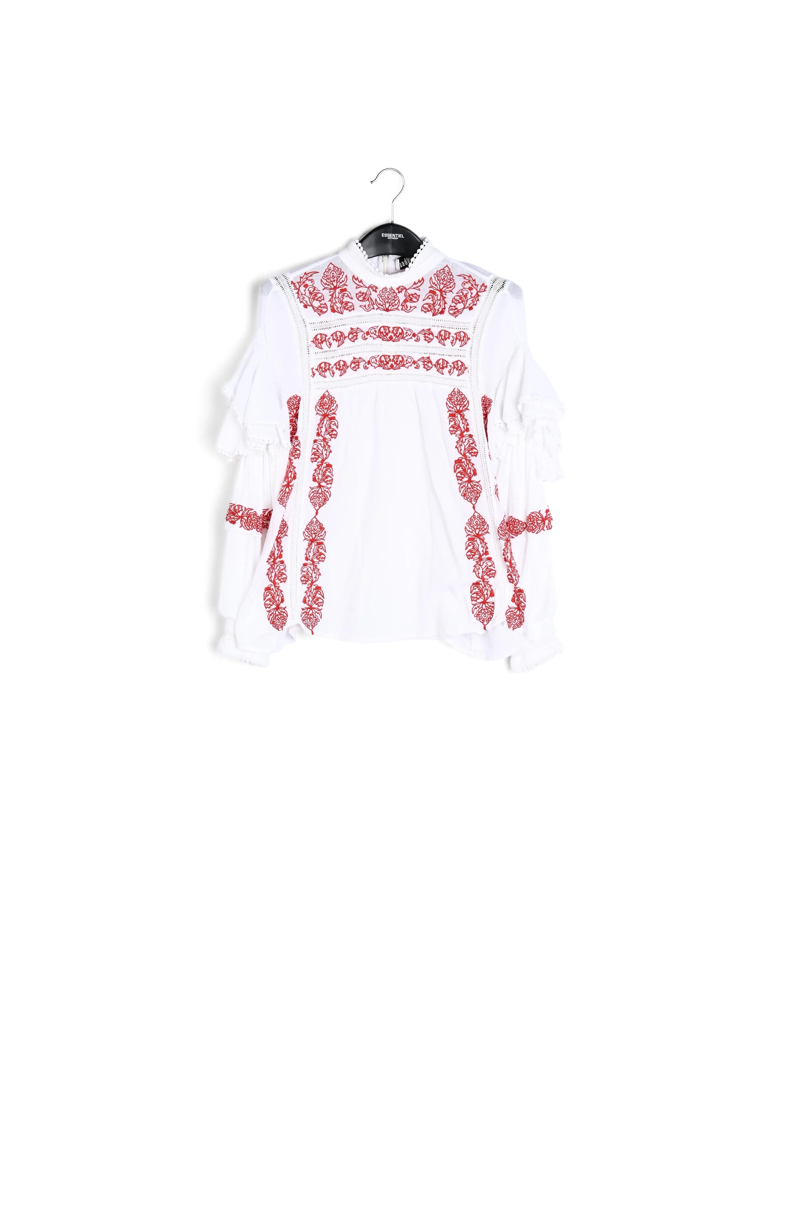 Off-white ruffled lace-trimmed top
