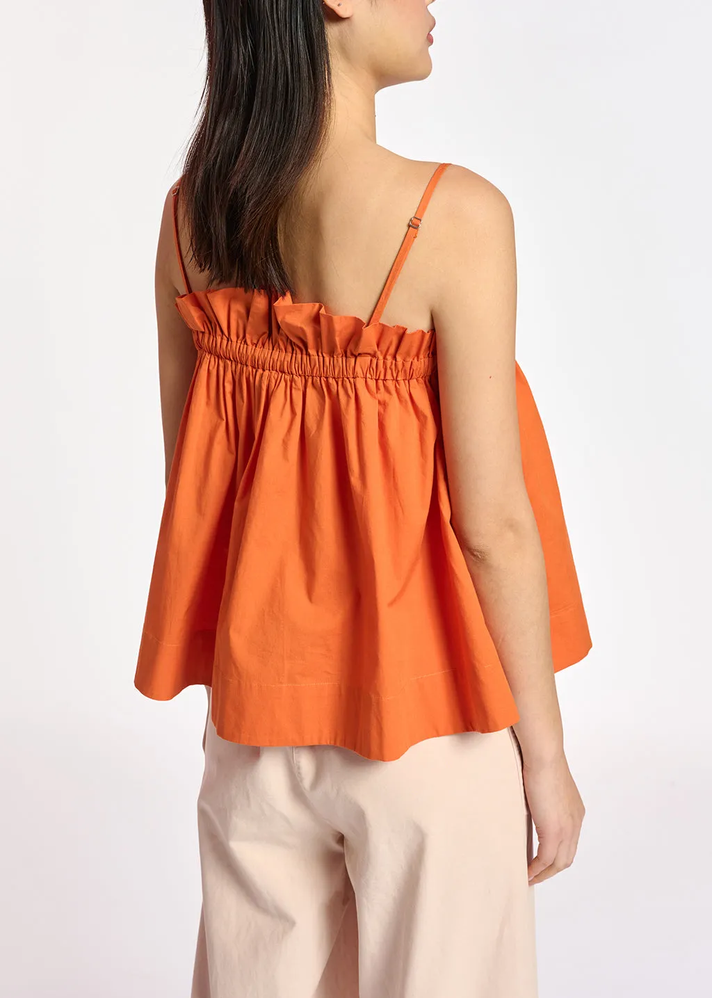 Orange cotton-poplin ruffled camisole