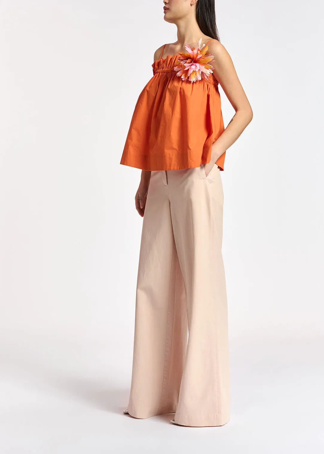 Orange cotton-poplin ruffled camisole