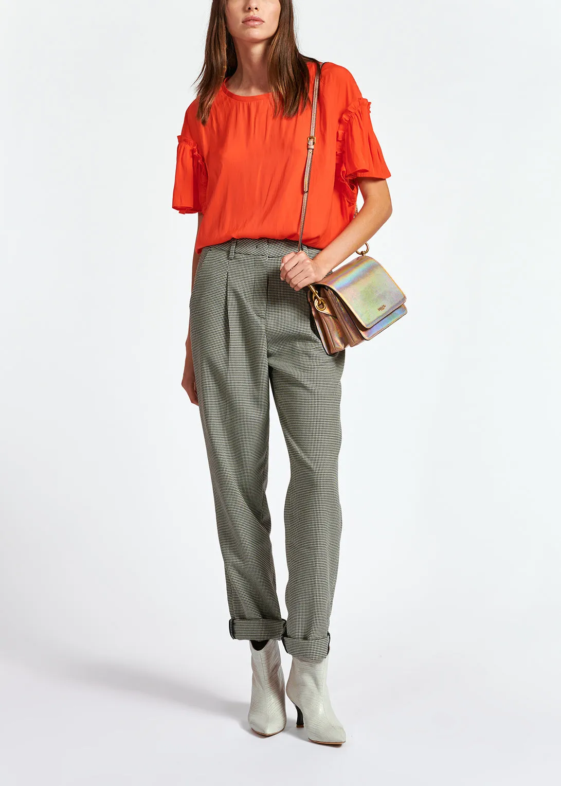 Orange ruffled short-sleeve top