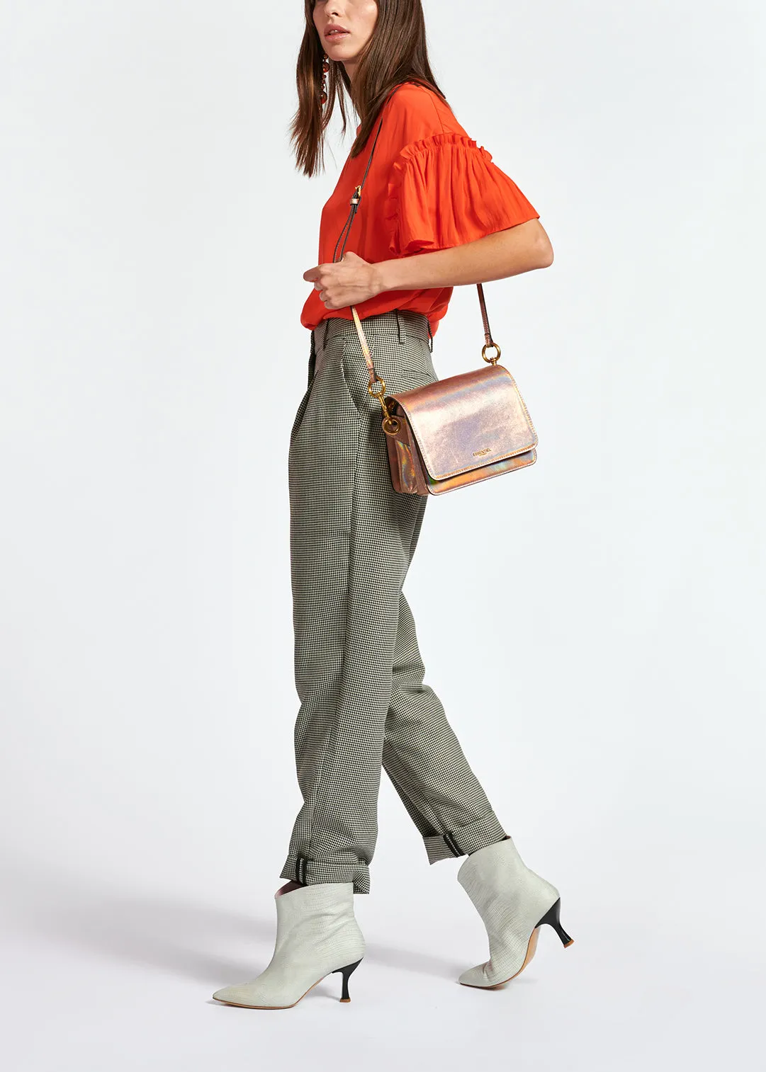 Orange ruffled short-sleeve top