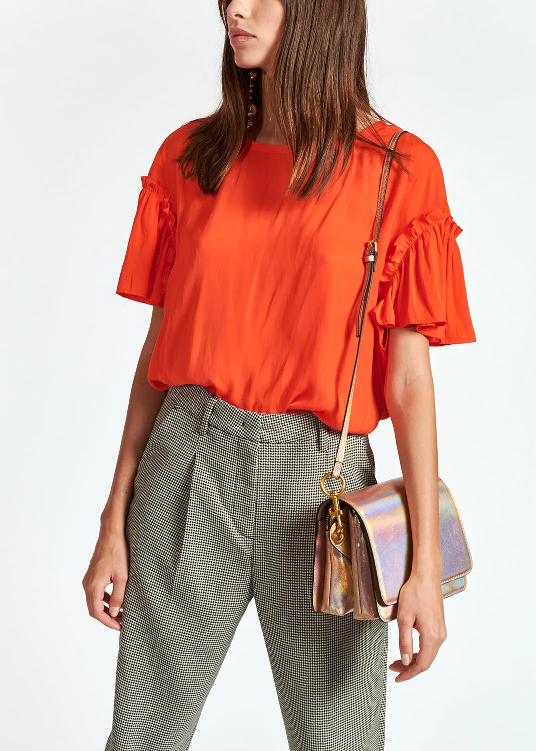 Orange ruffled short-sleeve top