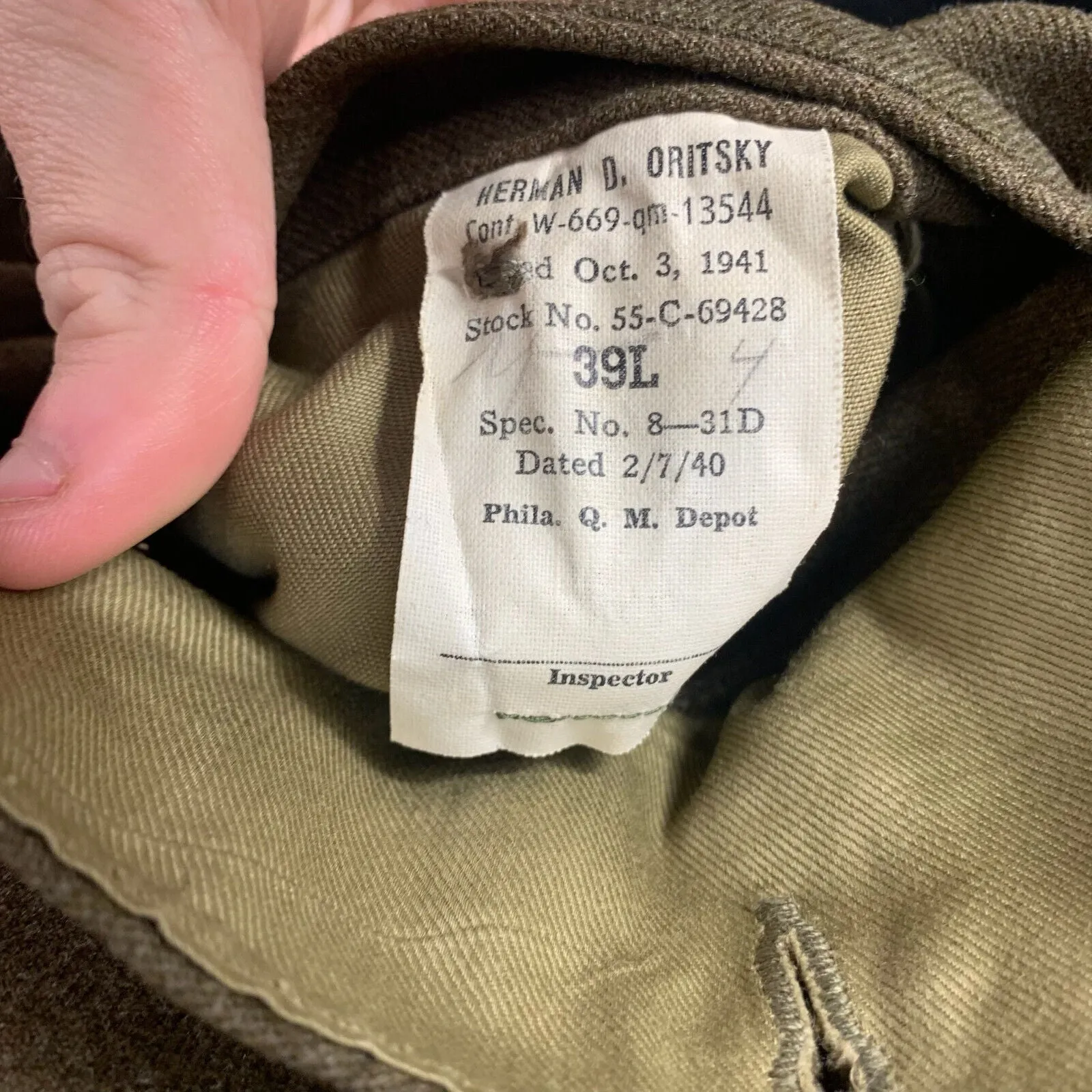 Original WW2 US Army Class A Dress Jacket 1941 - Private Ryan Prop - 39" Long