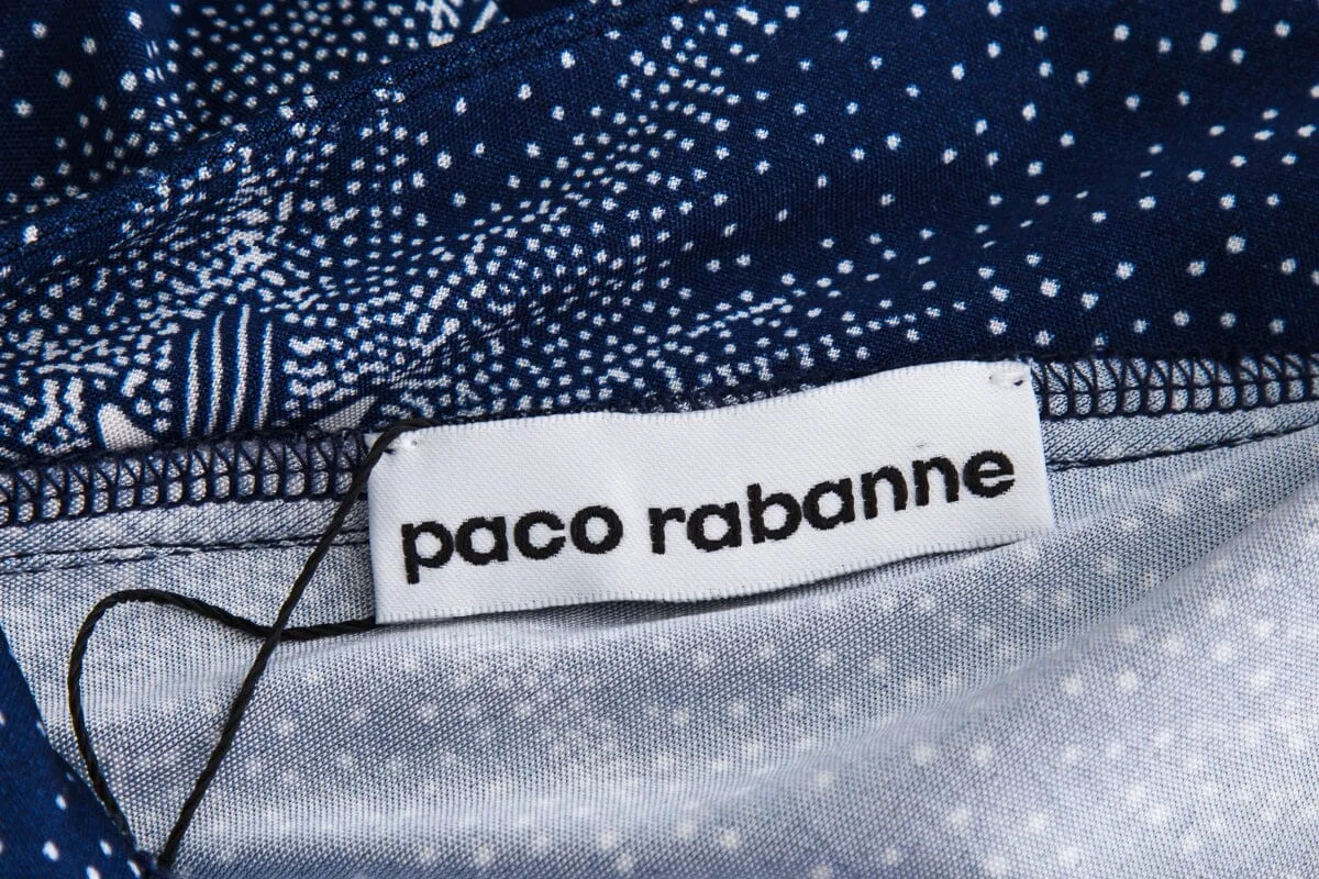 Paco Rabanne Blue Star Print Jersey Maxi Sleeveless Dress SZ XS