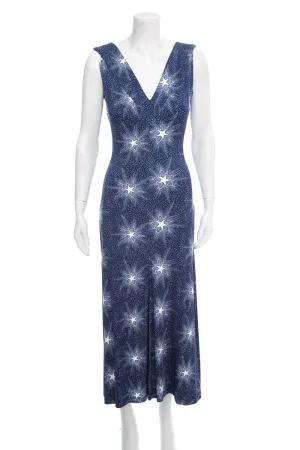 Paco Rabanne Blue Star Print Jersey Maxi Sleeveless Dress SZ XS