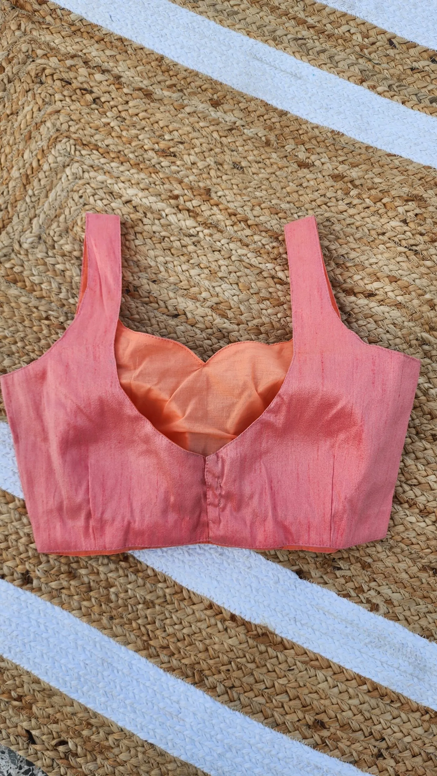 Peach Raw Silk Sleeveless Blouse