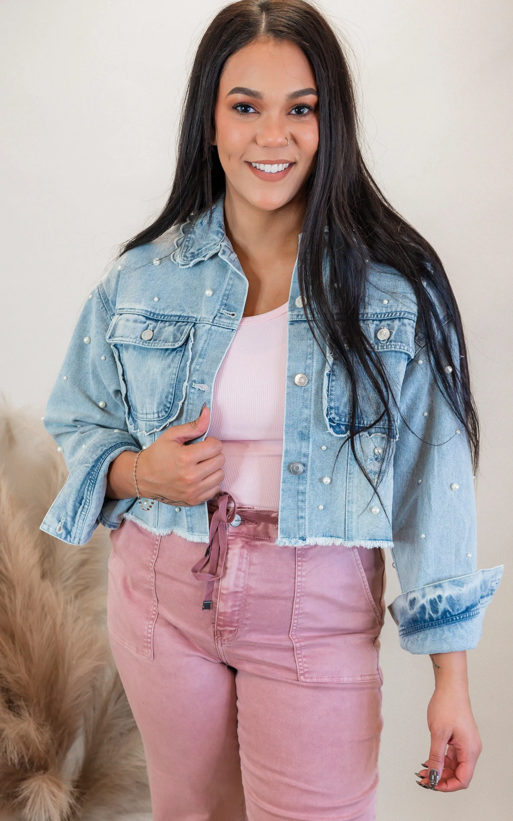 Pearl Embellished Denim Jacket