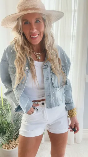Pearl Embellished Denim Jacket