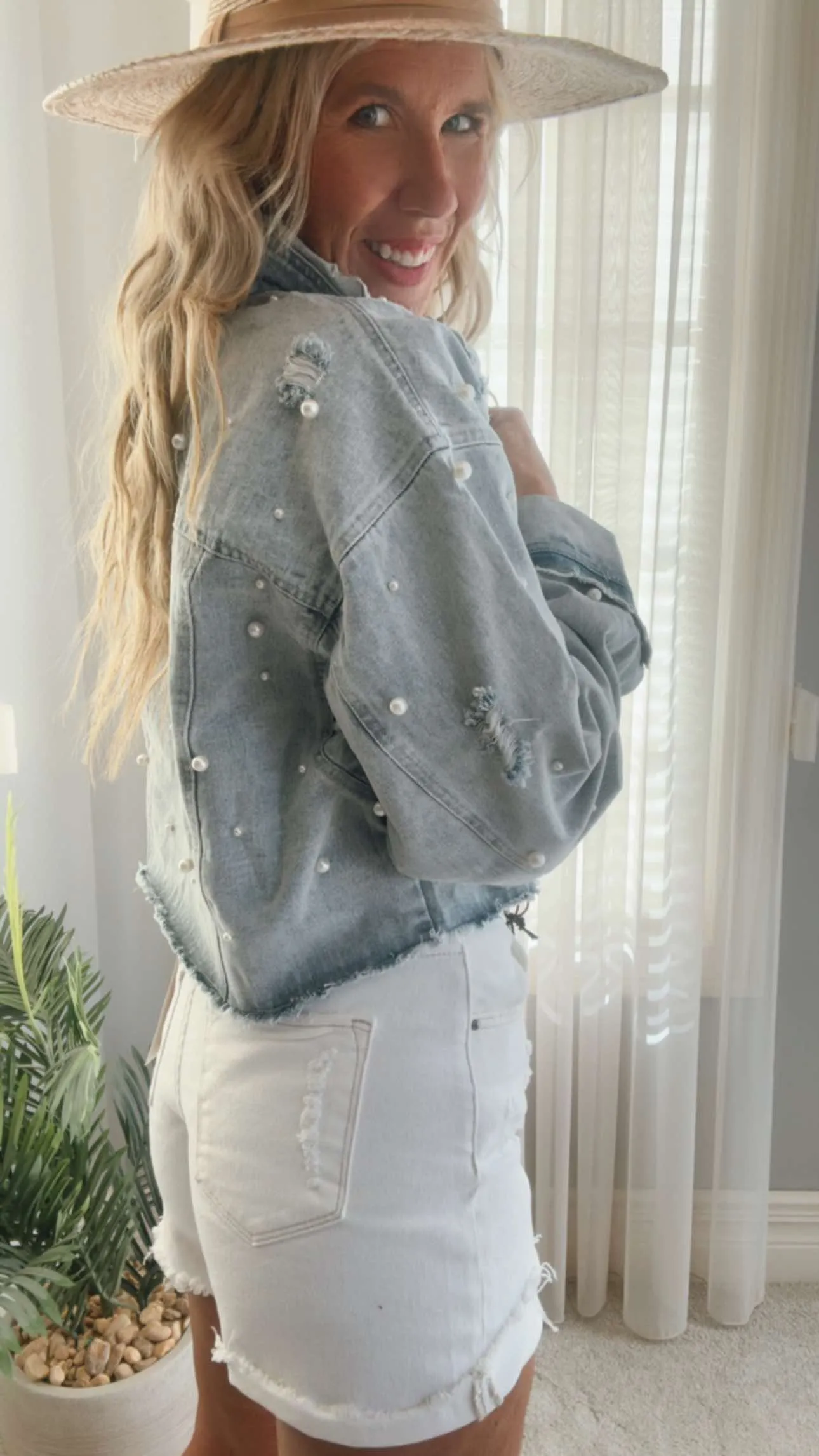 Pearl Embellished Denim Jacket