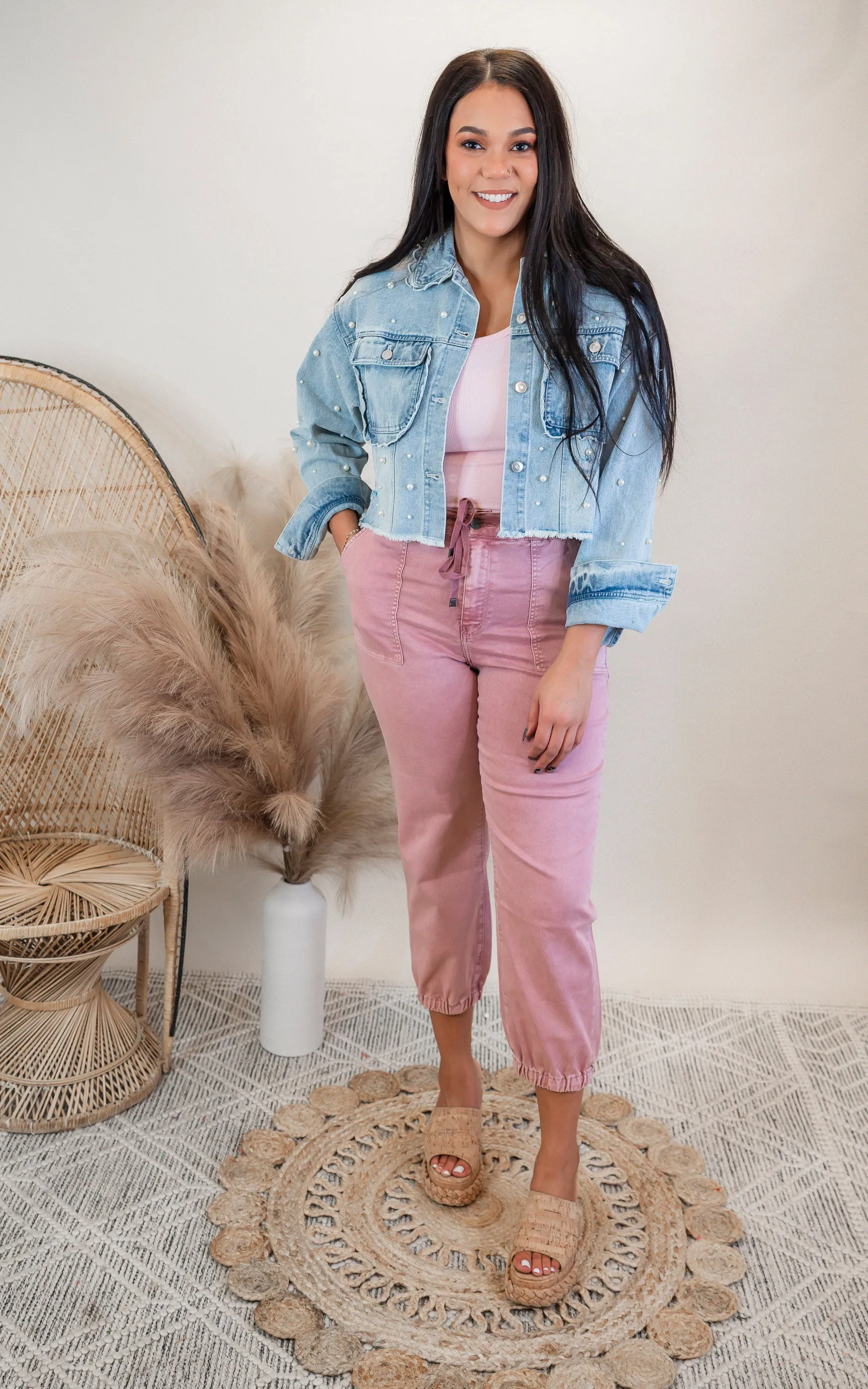 Pearl Embellished Denim Jacket