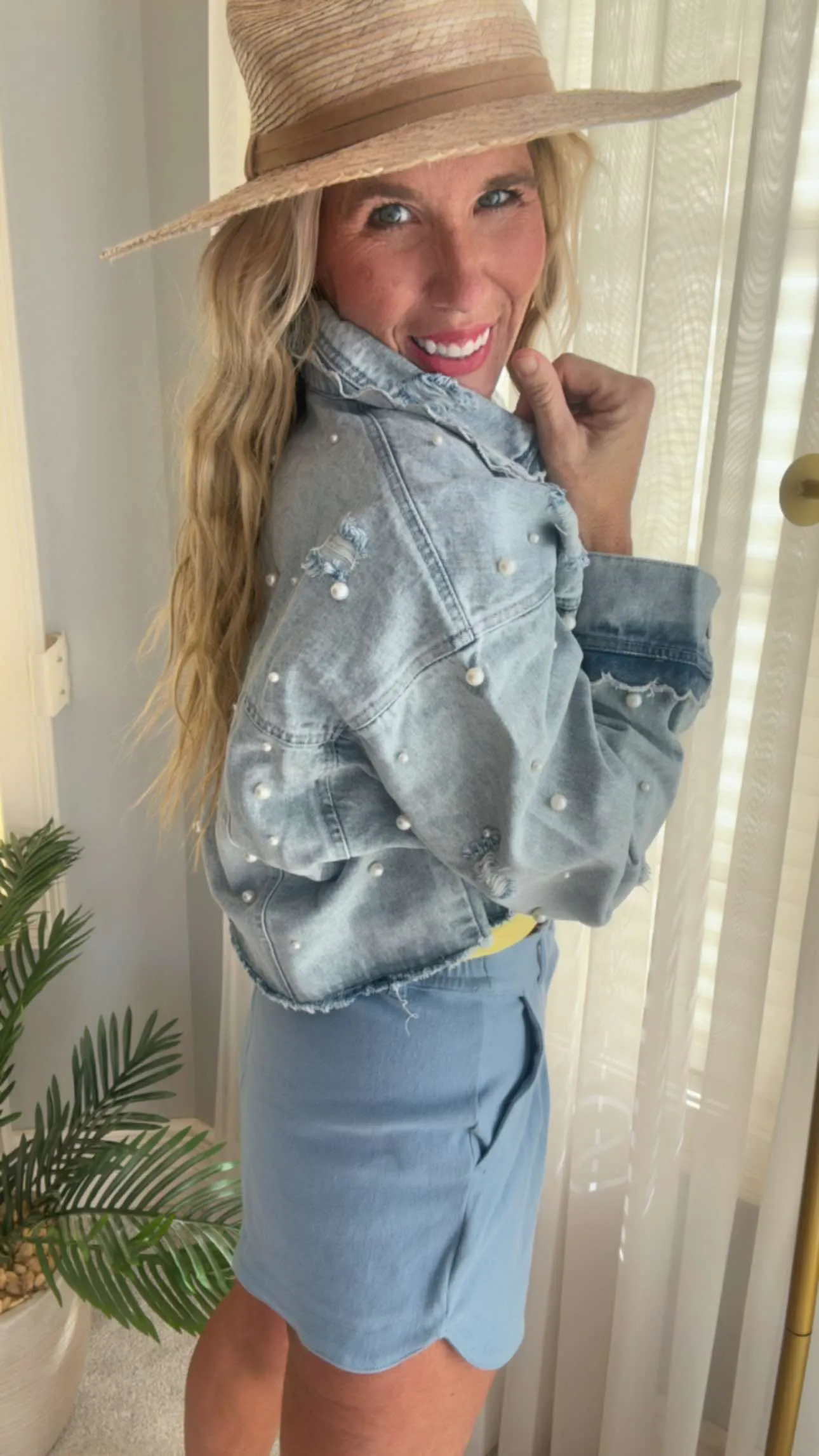 Pearl Embellished Denim Jacket
