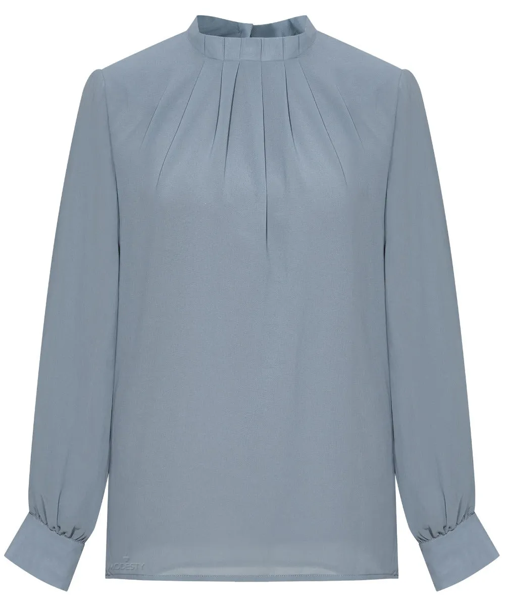 Pebble Ruffle Detail Long Sleeve Cropped Blouse