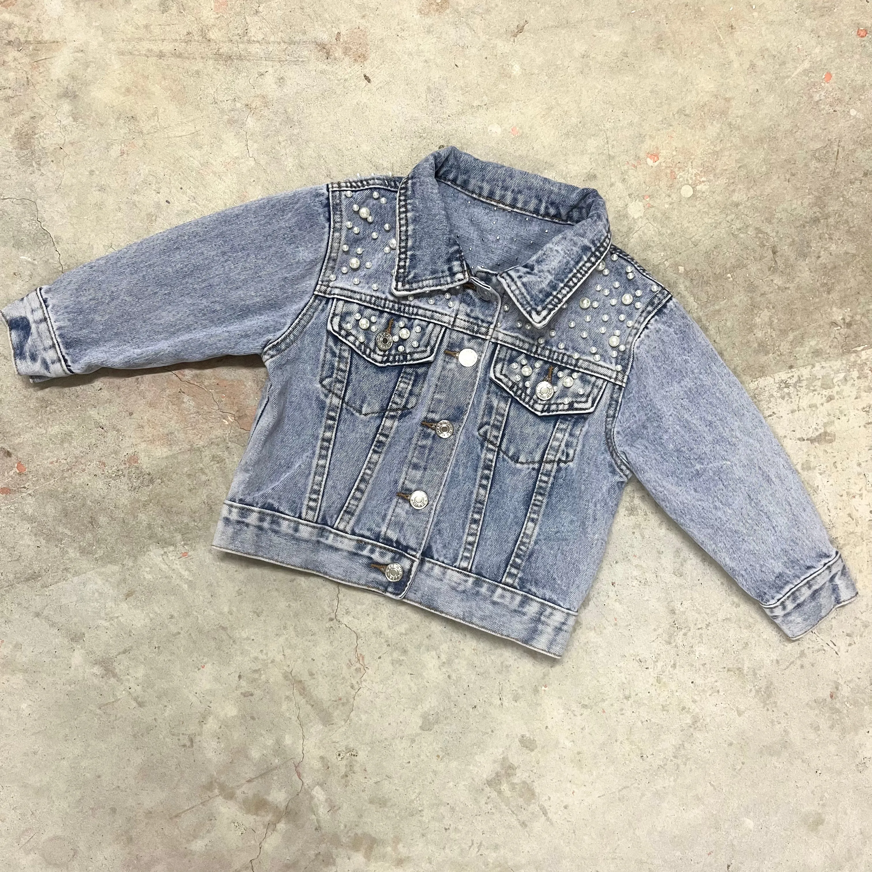 Personalised FLOWER GIRL Embroidered Pearl Denim Jacket