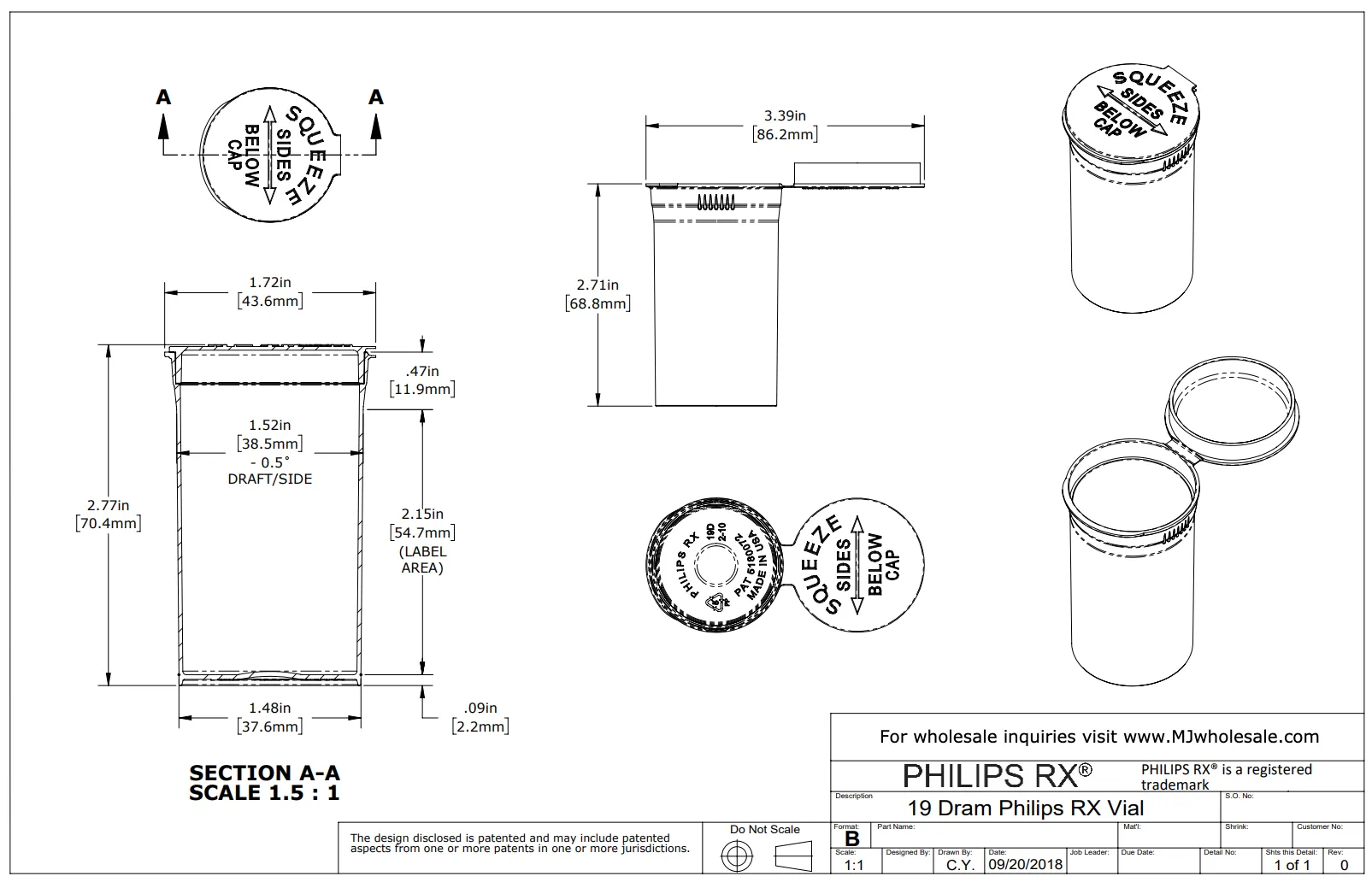 Philips RX 19 Dram Pop Top Vial - 1/8 Oz - Child Resistant - Smoke - Translucent (225 Count)