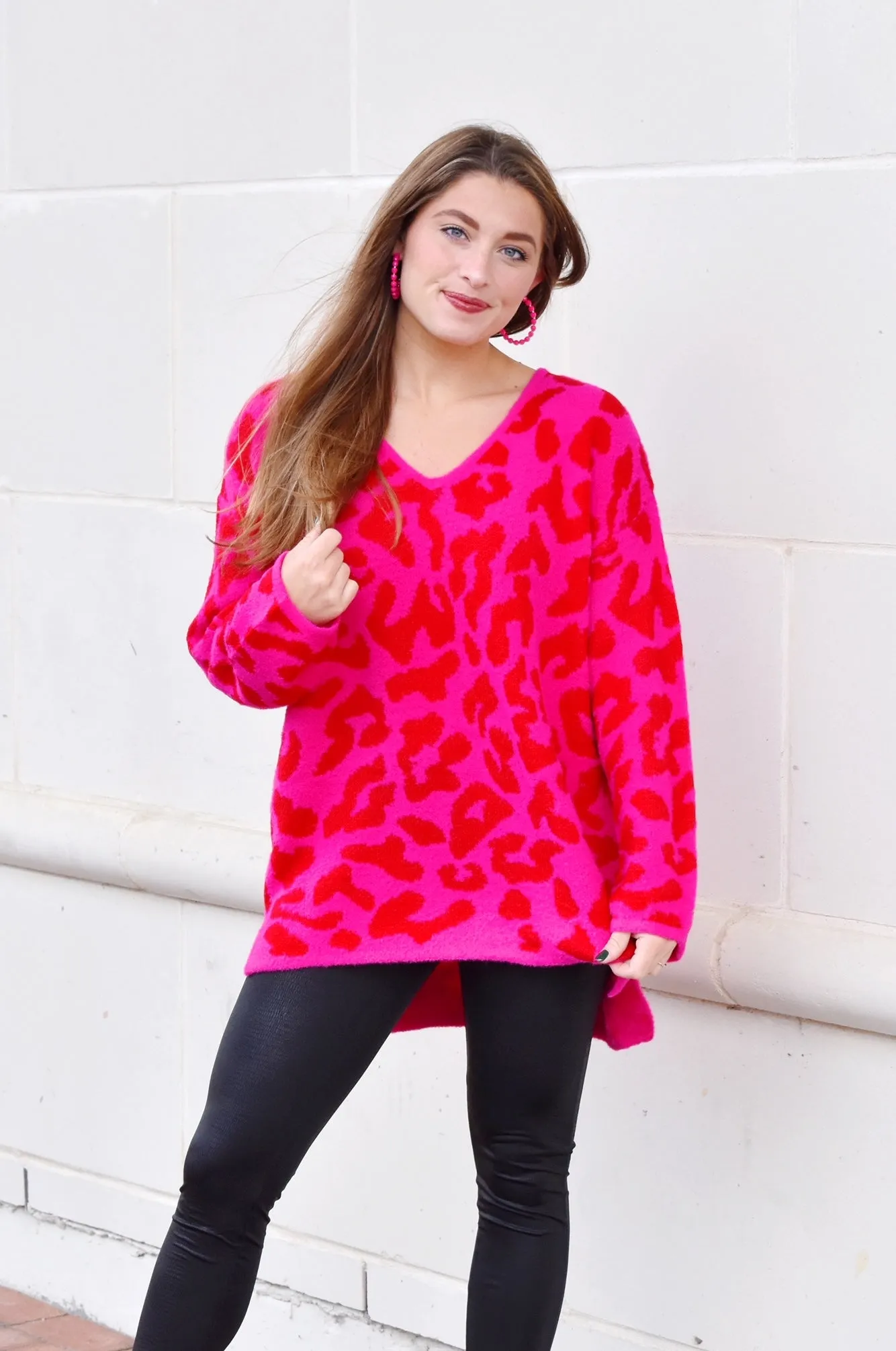 Pink & Red Leopard Print Sweater