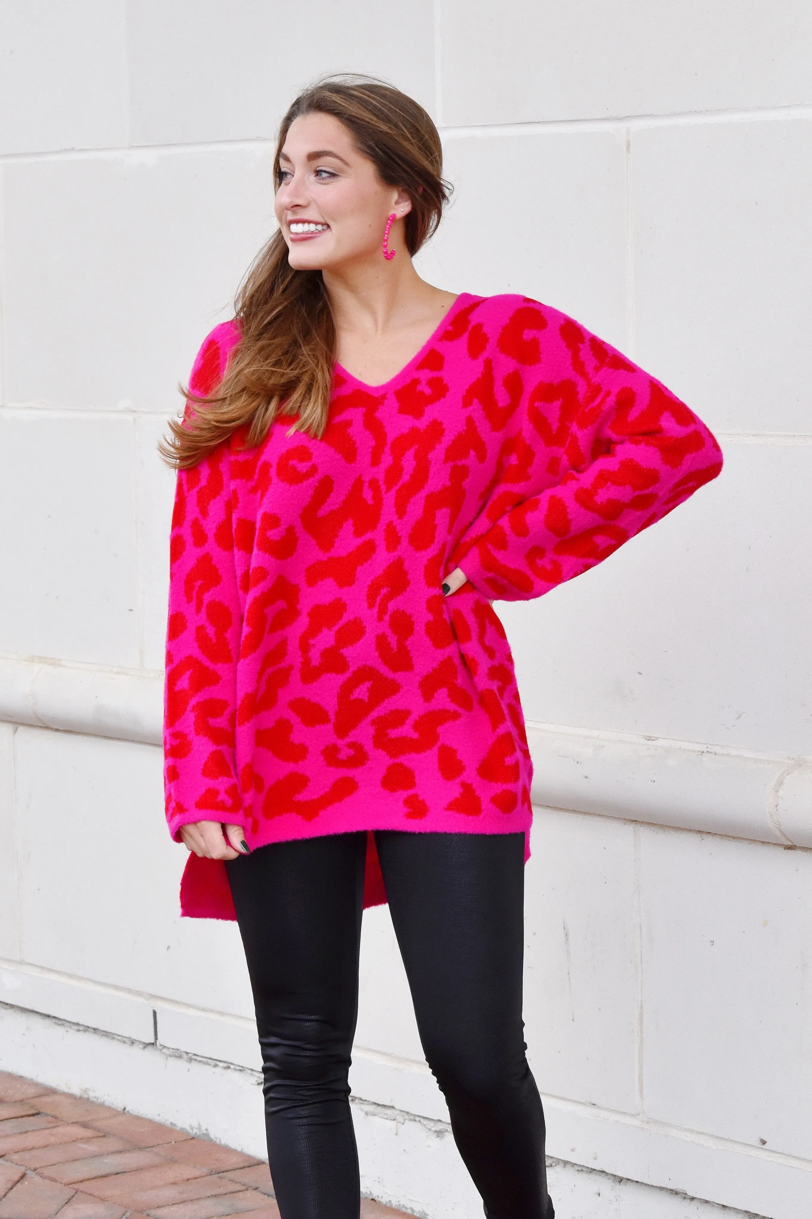 Pink & Red Leopard Print Sweater