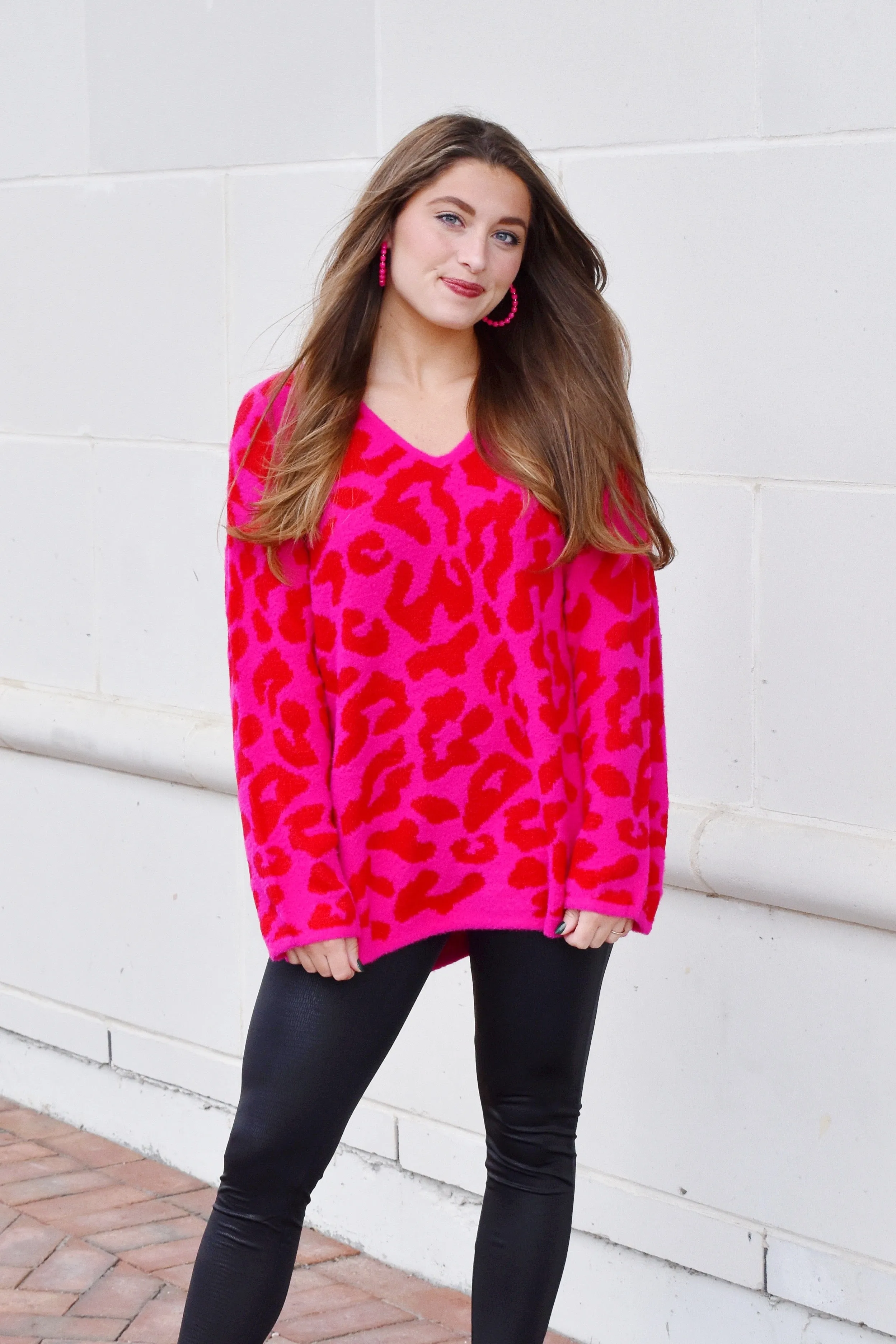 Pink & Red Leopard Print Sweater