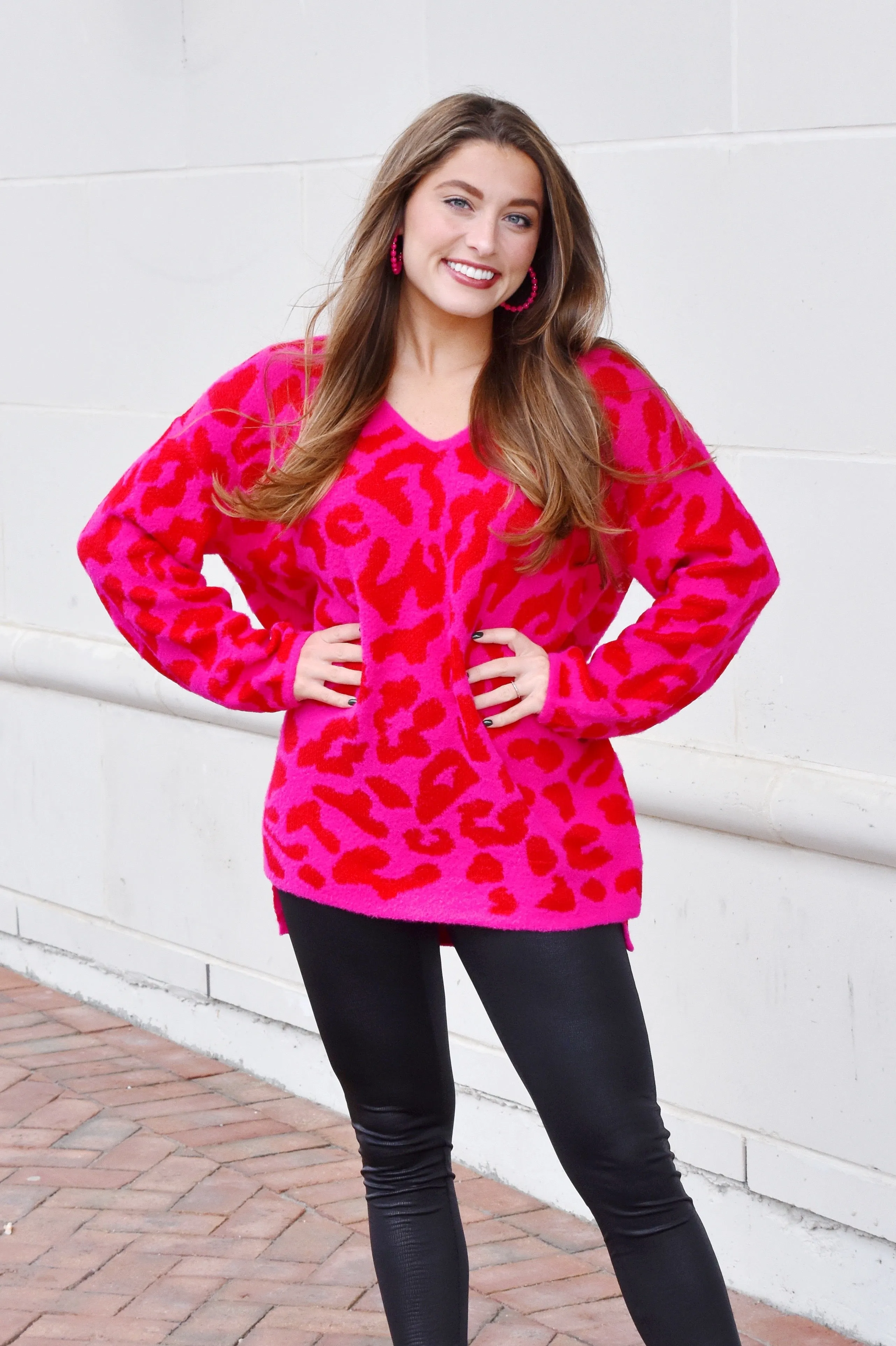 Pink & Red Leopard Print Sweater