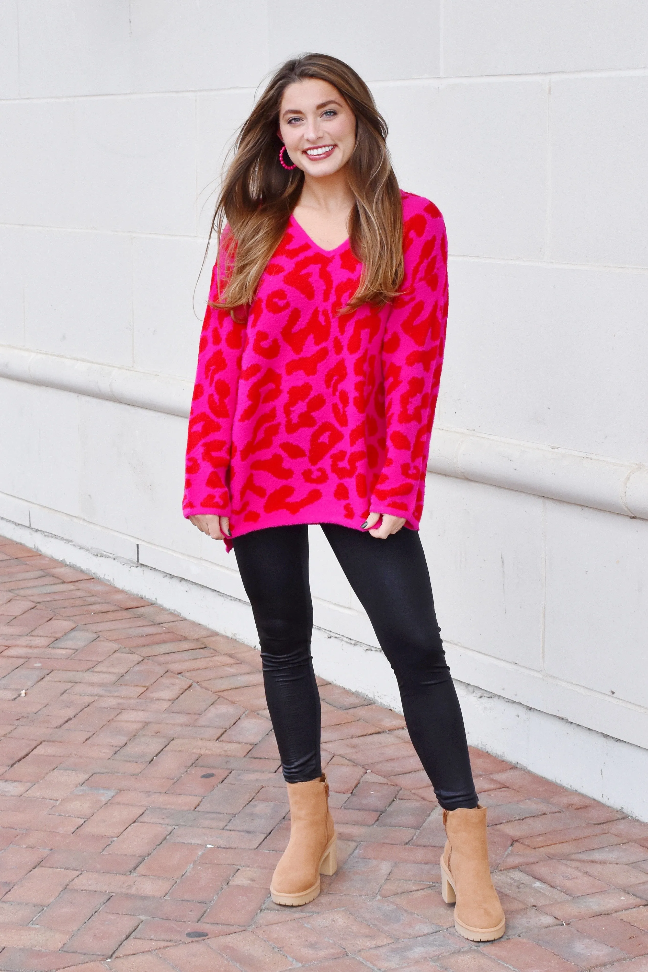 Pink & Red Leopard Print Sweater