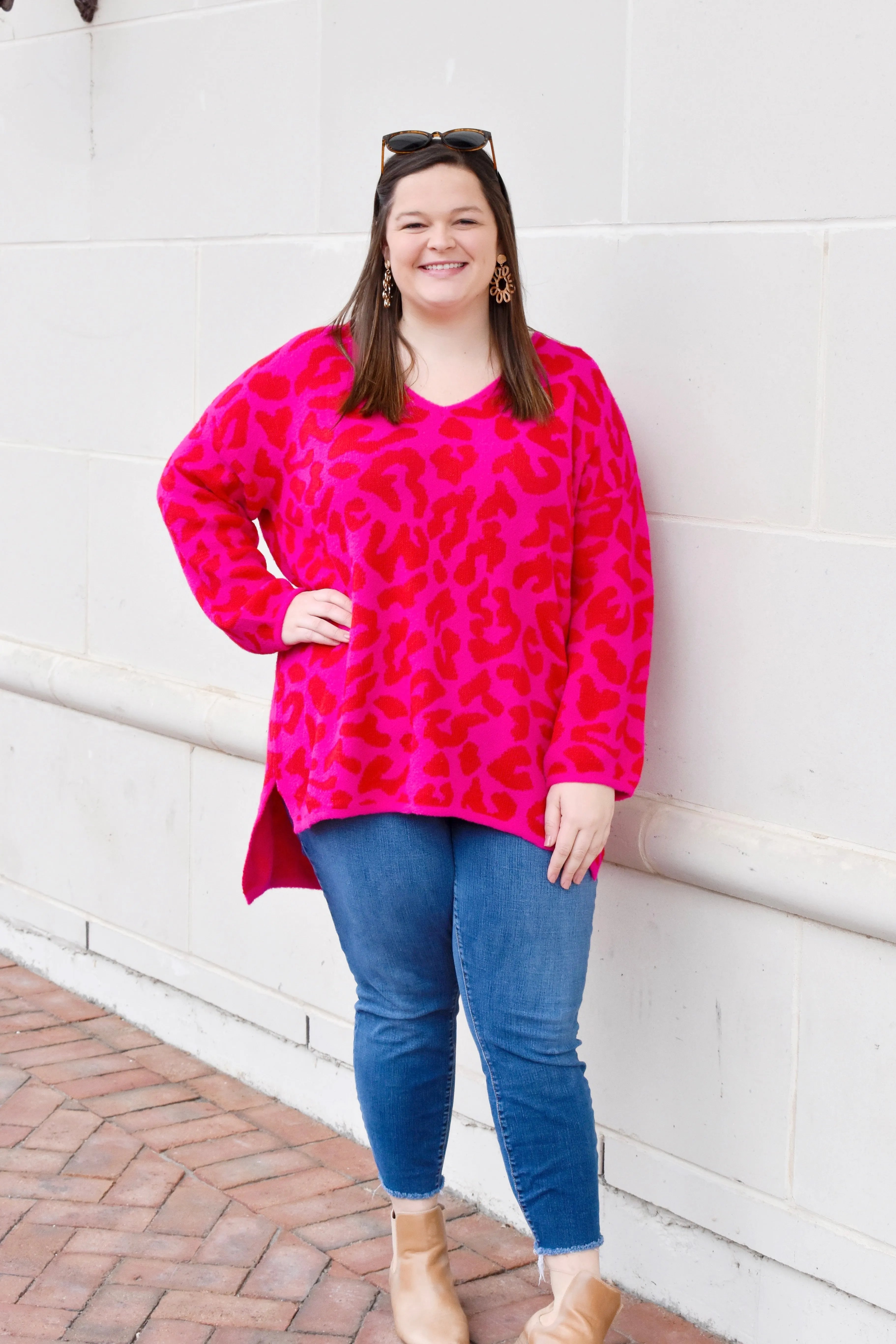 Pink & Red Leopard Print Sweater