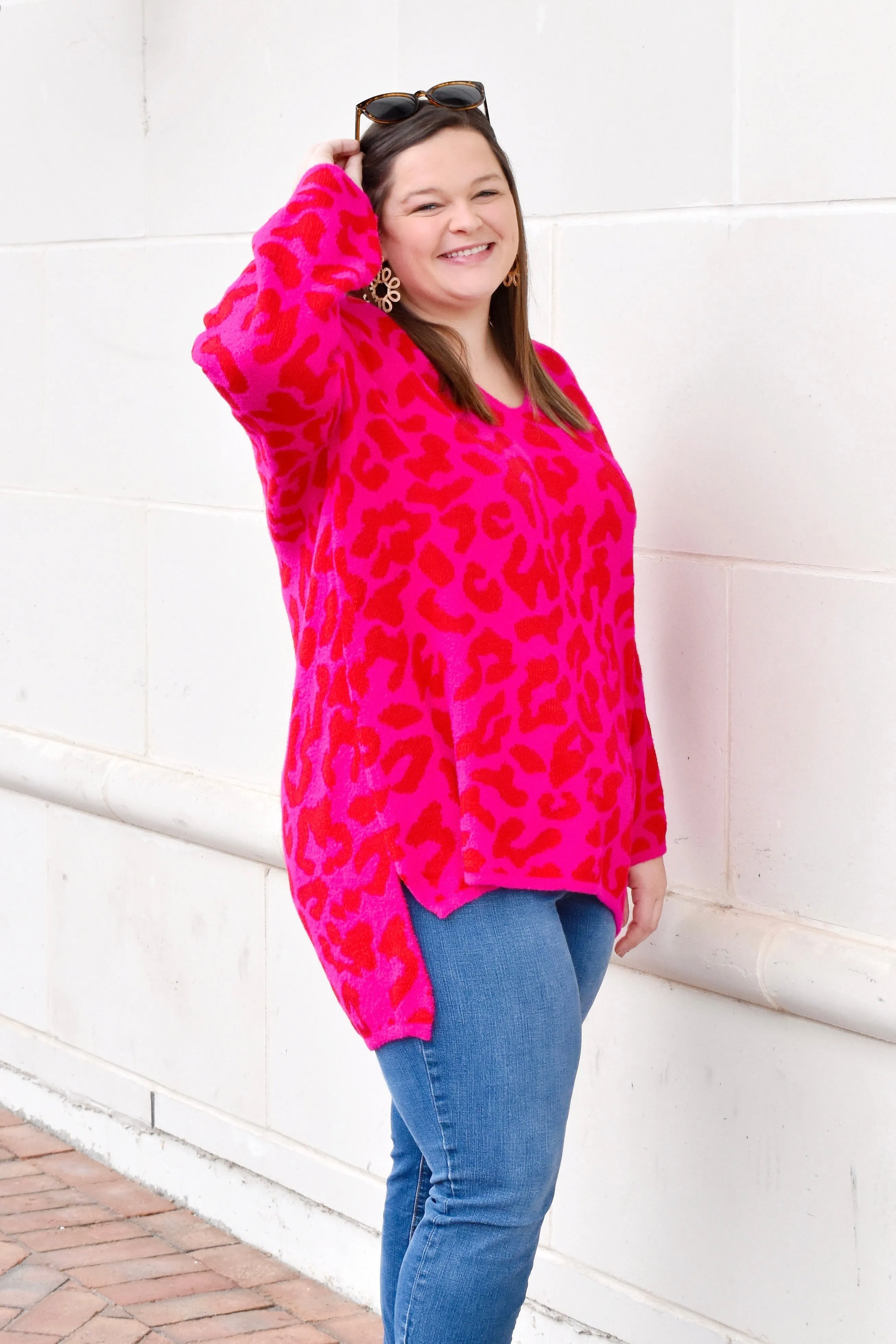 Pink & Red Leopard Print Sweater