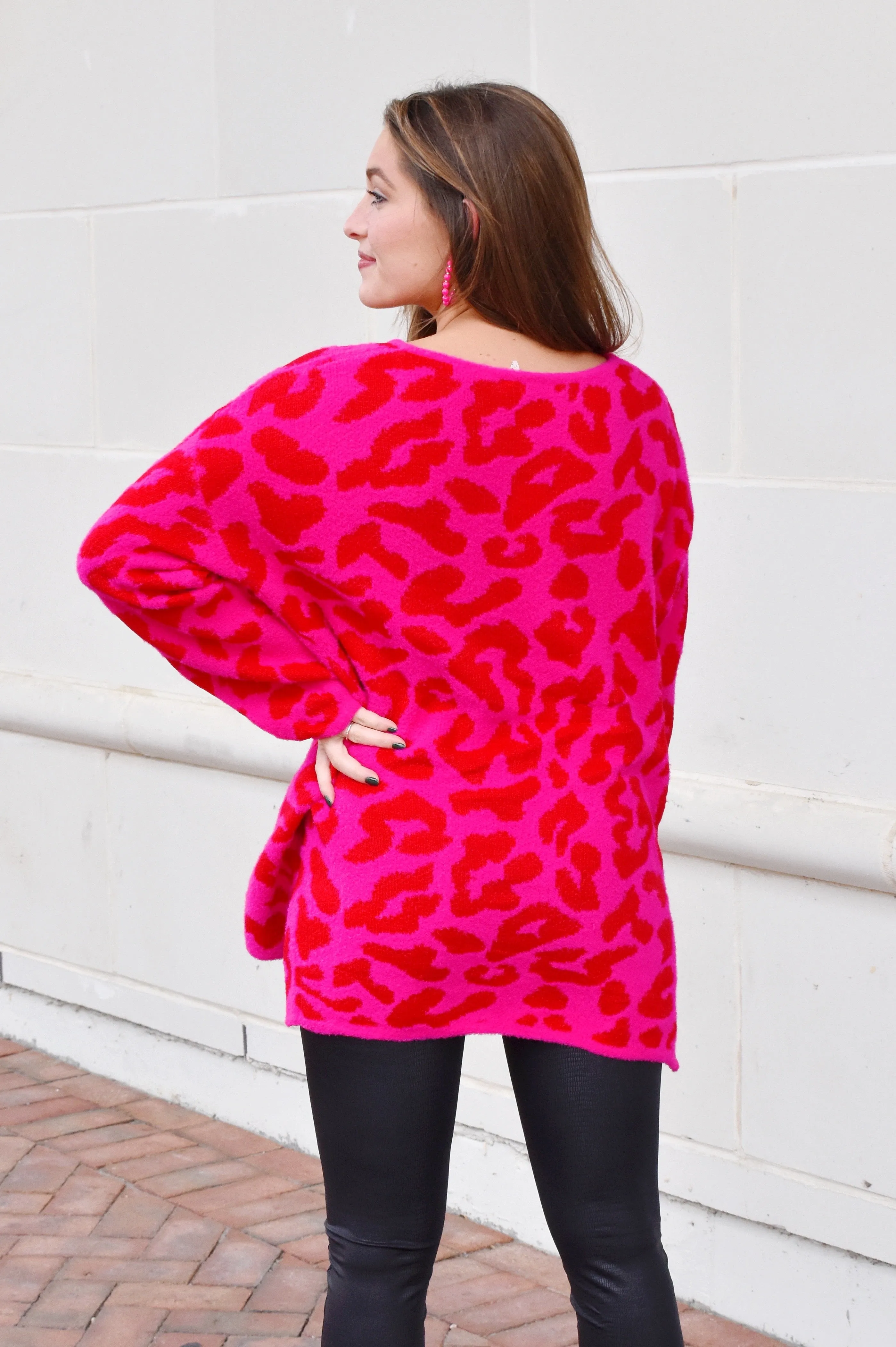 Pink & Red Leopard Print Sweater
