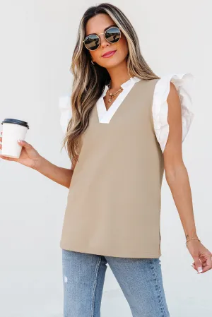 Pink Contrast V Neck Ruffled Textured Knit Top