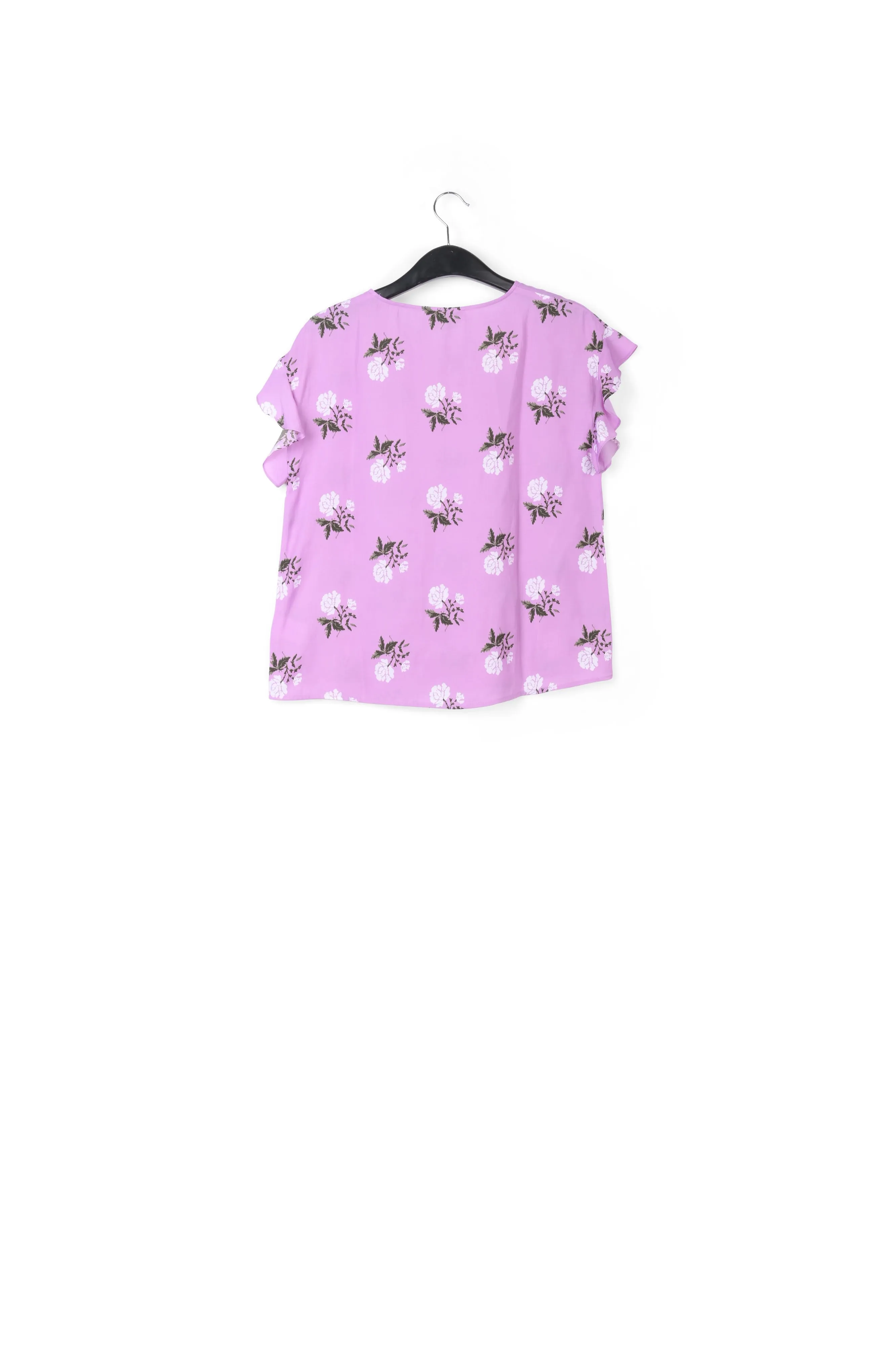 Pink flower print top with ruffled sleeves