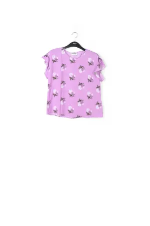 Pink flower print top with ruffled sleeves