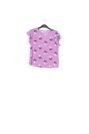 Pink flower print top with ruffled sleeves